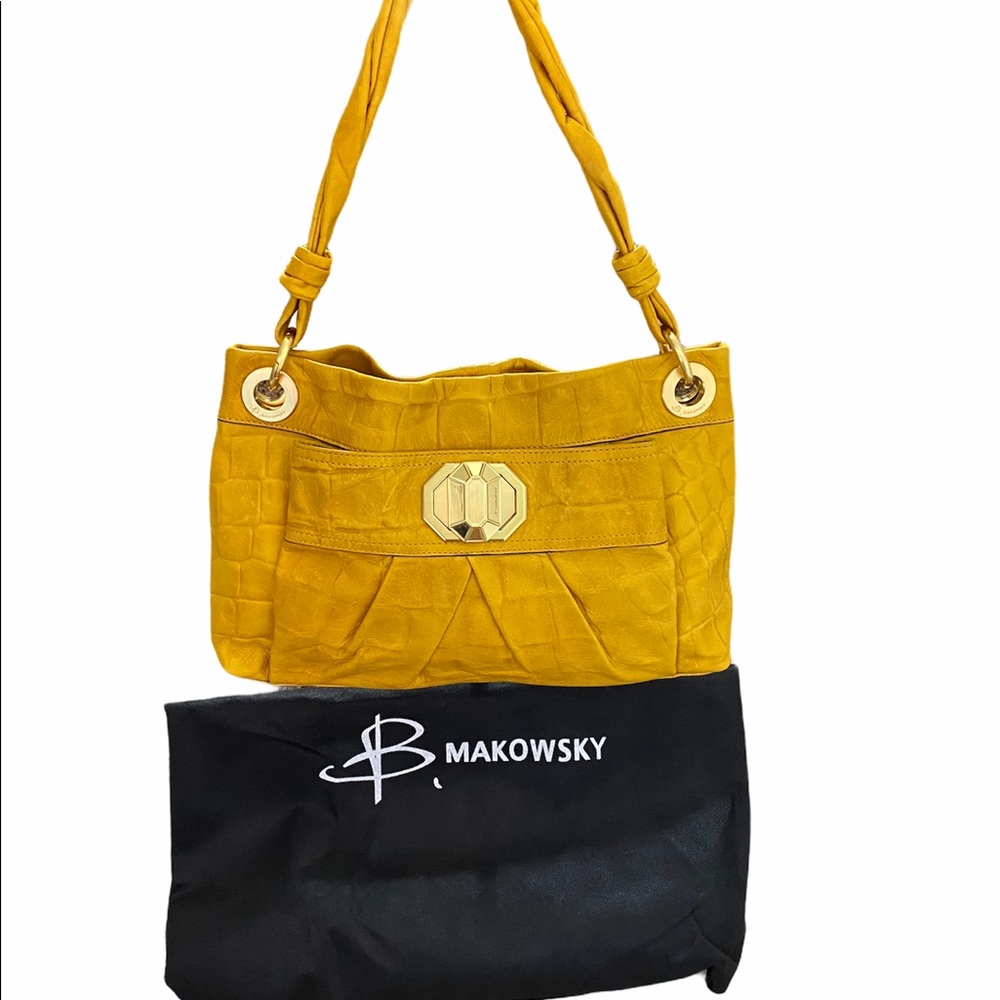 NWOT B. Makowsky Yellow Leather Shoulder Bag Boho Y2K Slouchy Designer Hobo Purs